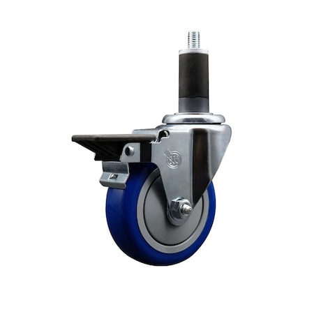 Service Caster 4'' Blue Poly Swivel 1-1/4'' Expanding Stem Caster with Brake SCC-EX20S414-PPUB-BLUE-PLB-114